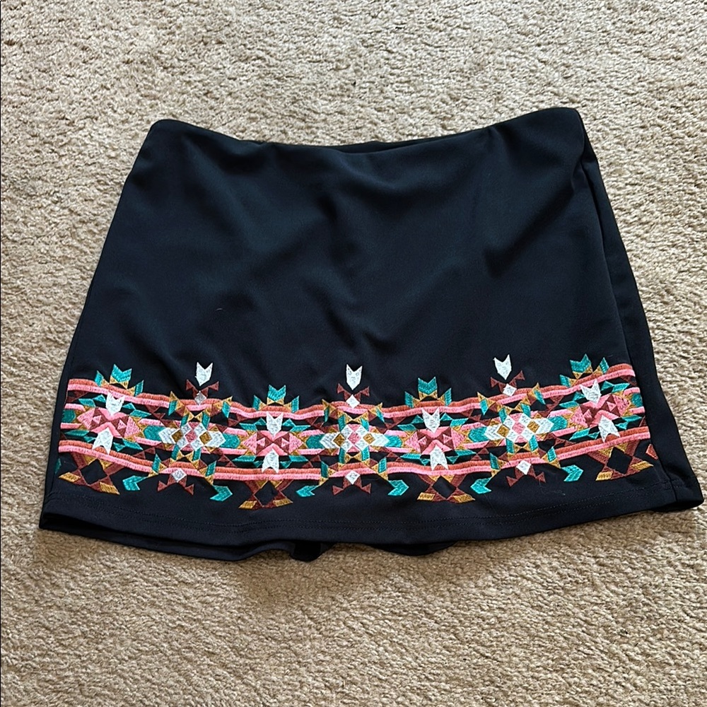 Black Embellished Mini Pencil Skort